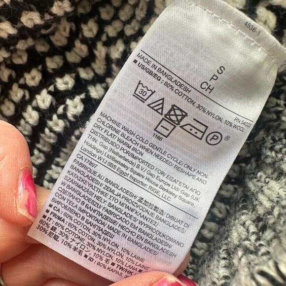 Banana Republic Sweater Womens Small Black White Knit Stretch Wool Blend Check - Picture 6 of 6